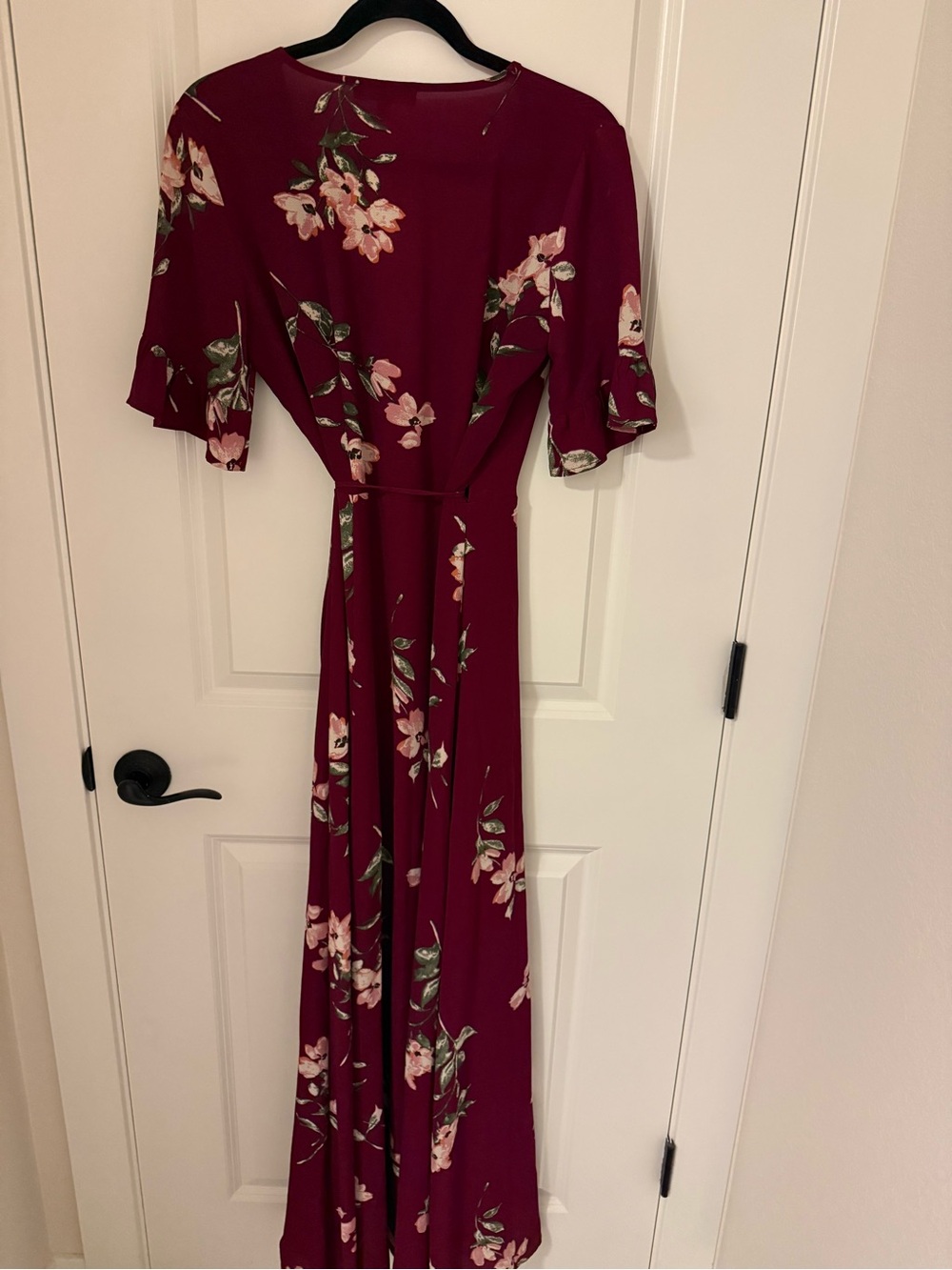 Lulus XS September Sunsets Burgundy Floral Wrap Floral Dress - Picture 6 of 8